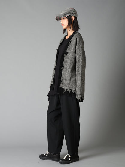 BULKY WOOL BLEND CONTRAST DAMAGED DETAIL CARDIGAN