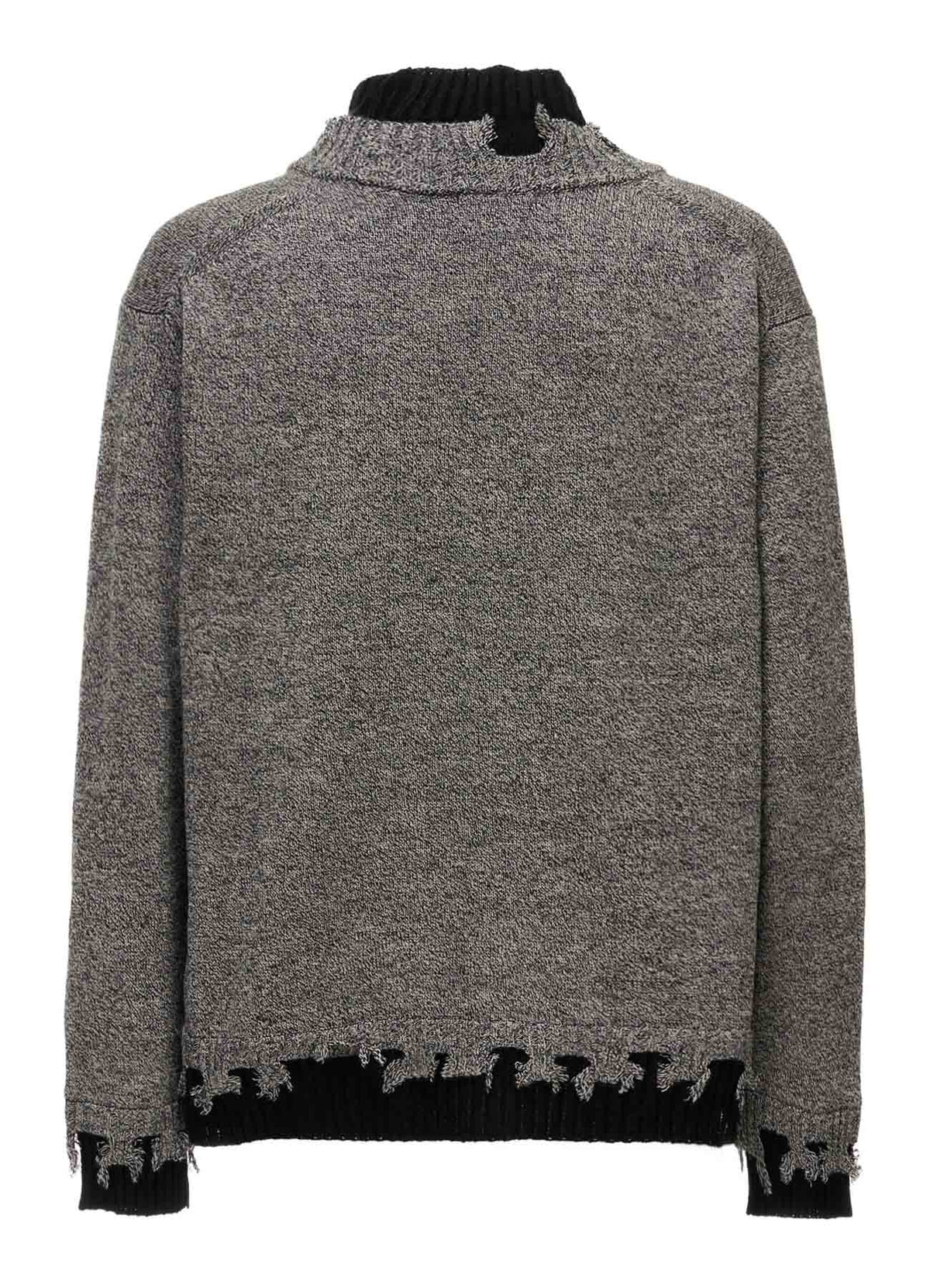 BULKY WOOL BLEND CONTRAST DAMAGED DETAIL CARDIGAN