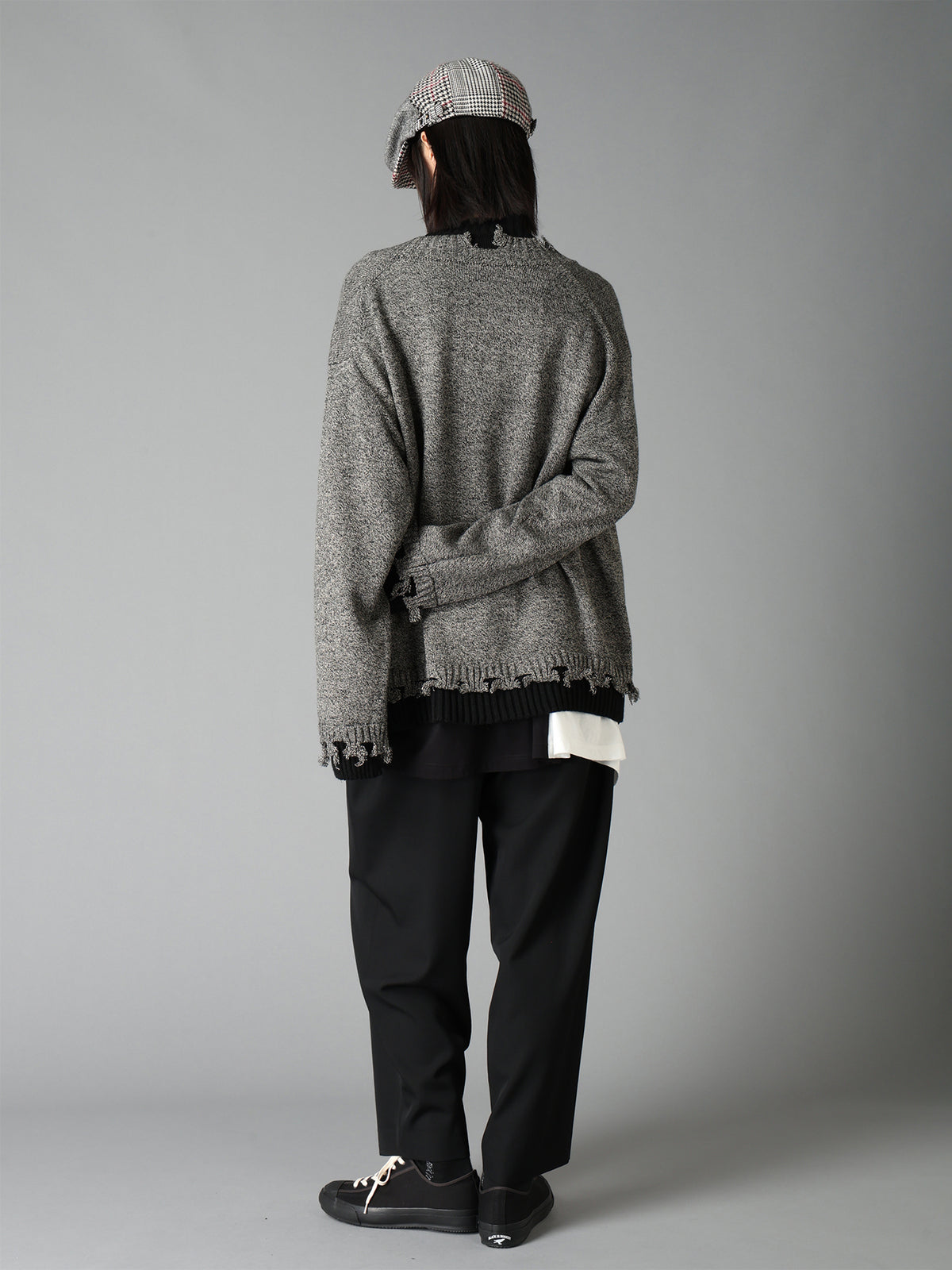 BULKY WOOL BLEND CONTRAST DAMAGED DETAIL CARDIGAN
