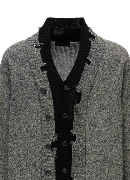 BULKY WOOL BLEND CONTRAST DAMAGED DETAIL CARDIGAN