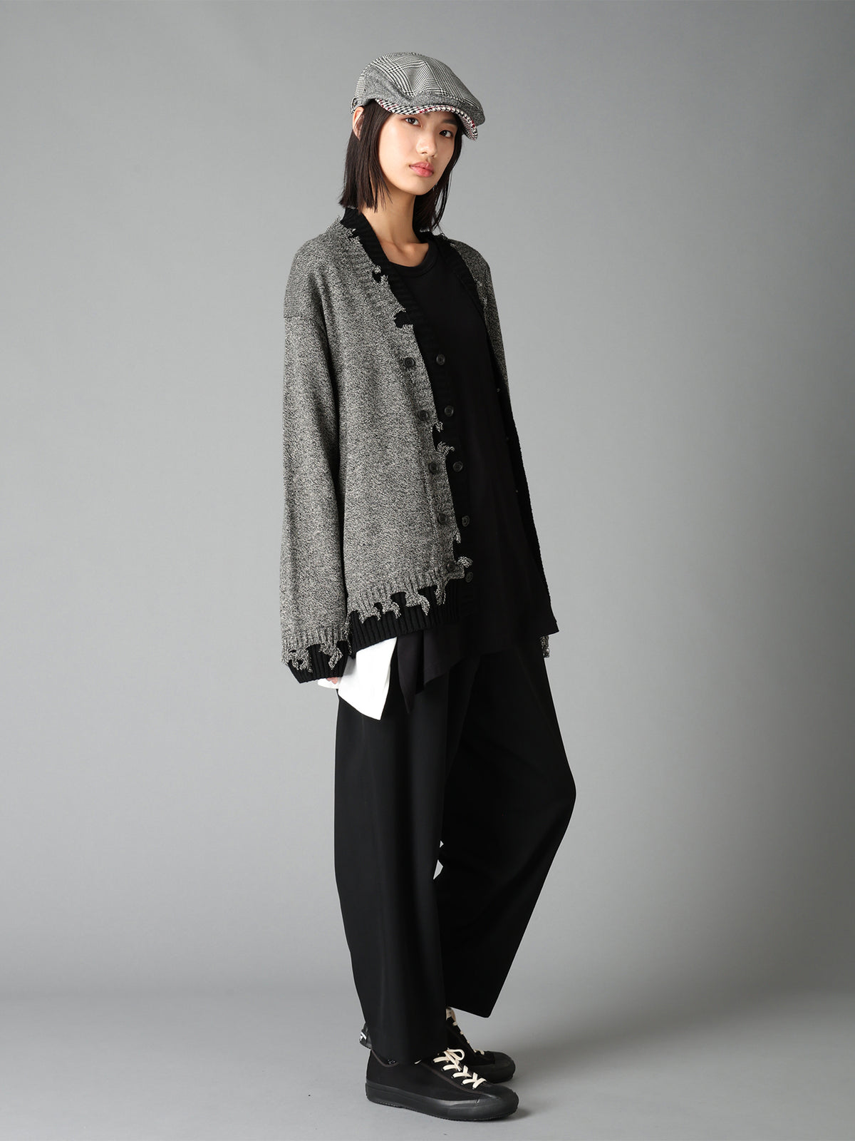 BULKY WOOL BLEND CONTRAST DAMAGED DETAIL CARDIGAN