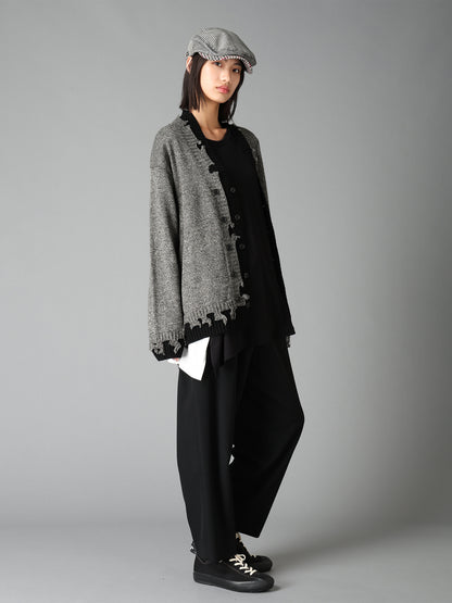 BULKY WOOL BLEND CONTRAST DAMAGED DETAIL CARDIGAN