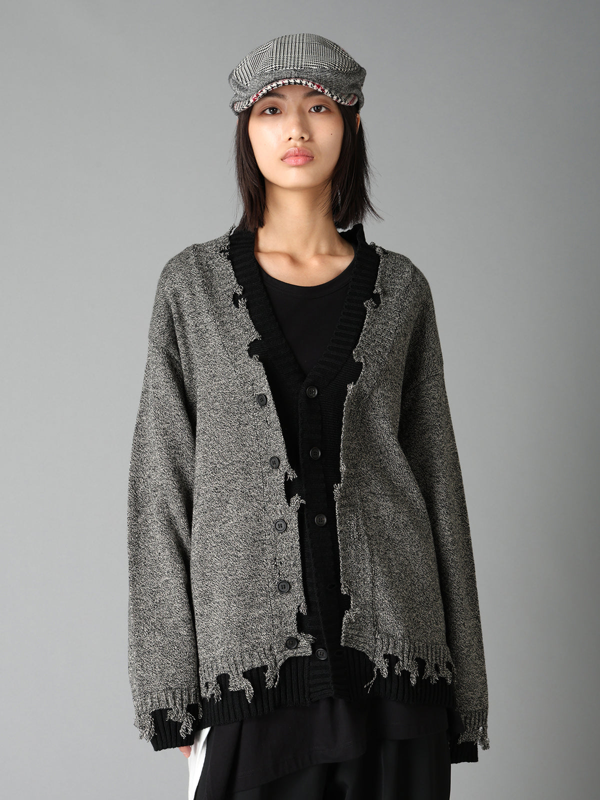 BULKY WOOL BLEND CONTRAST DAMAGED DETAIL CARDIGAN