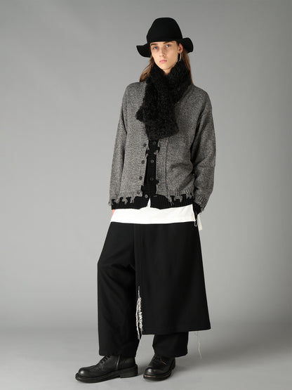 BULKY WOOL BLEND CONTRAST DAMAGED DETAIL CARDIGAN