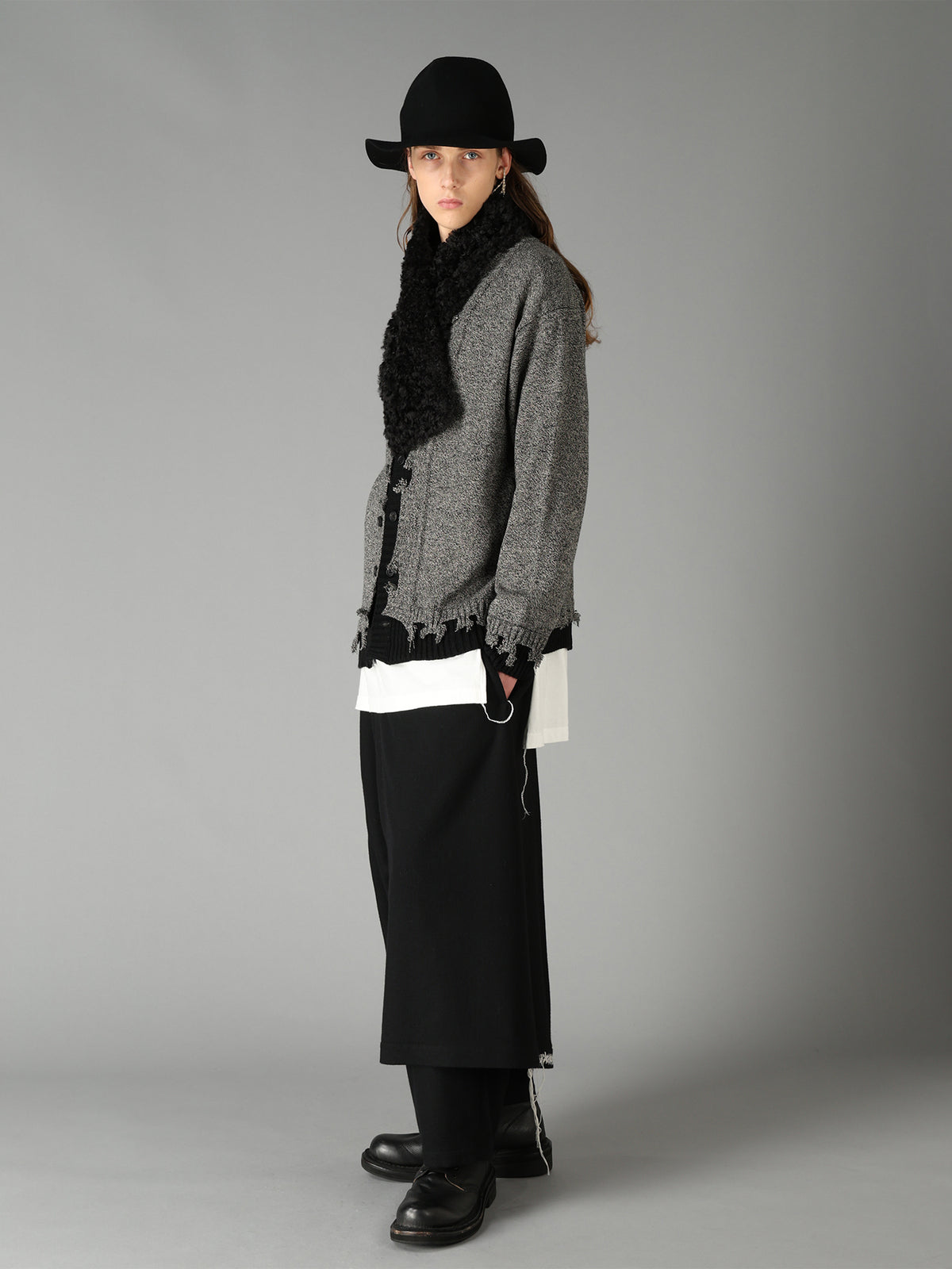 BULKY WOOL BLEND CONTRAST DAMAGED DETAIL CARDIGAN