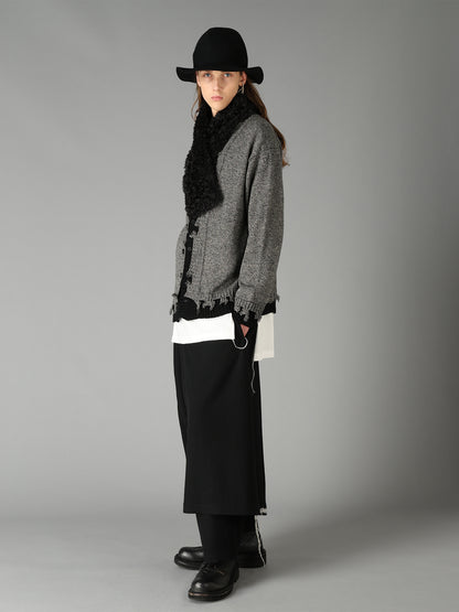 BULKY WOOL BLEND CONTRAST DAMAGED DETAIL CARDIGAN