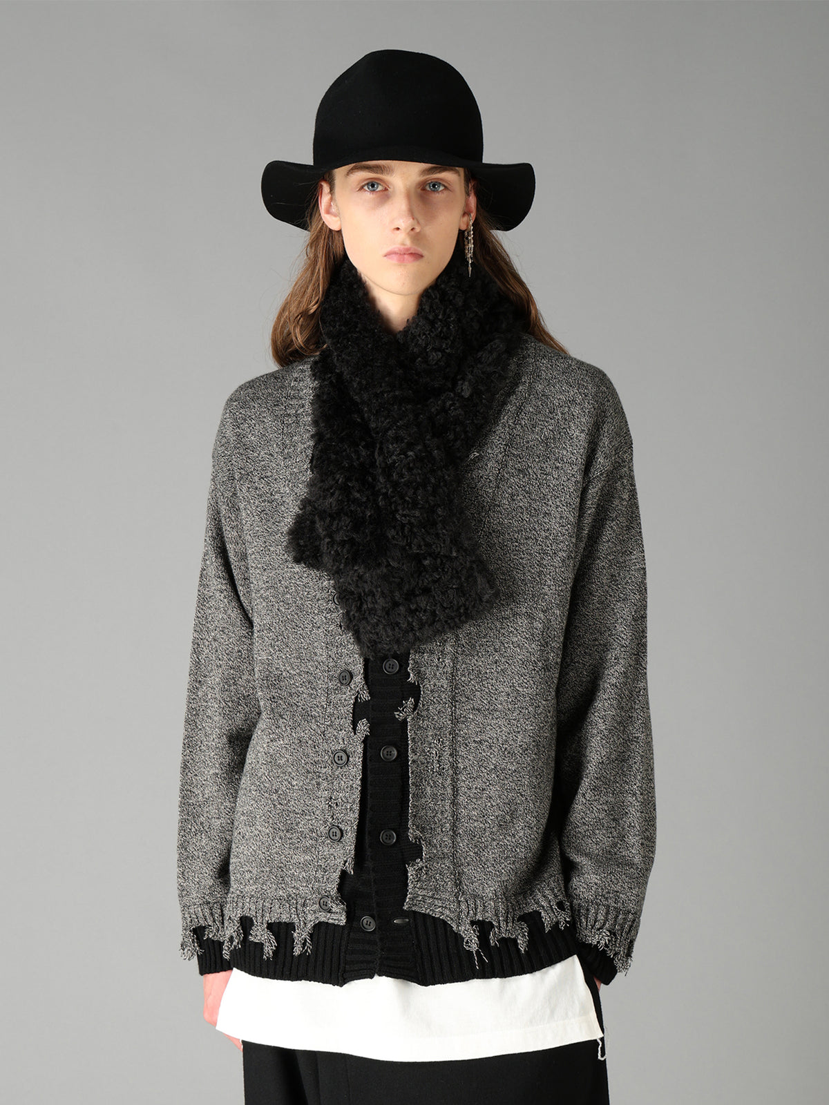 BULKY WOOL BLEND CONTRAST DAMAGED DETAIL CARDIGAN