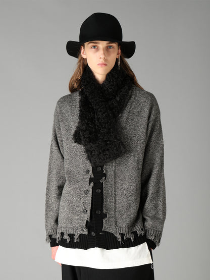 BULKY WOOL BLEND CONTRAST DAMAGED DETAIL CARDIGAN