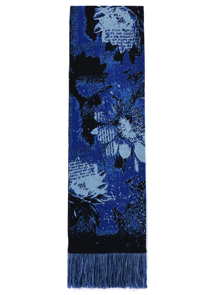 HAMEAUZE JACQUARD OMNIBUS FLOWER FRINGE MUFFLER