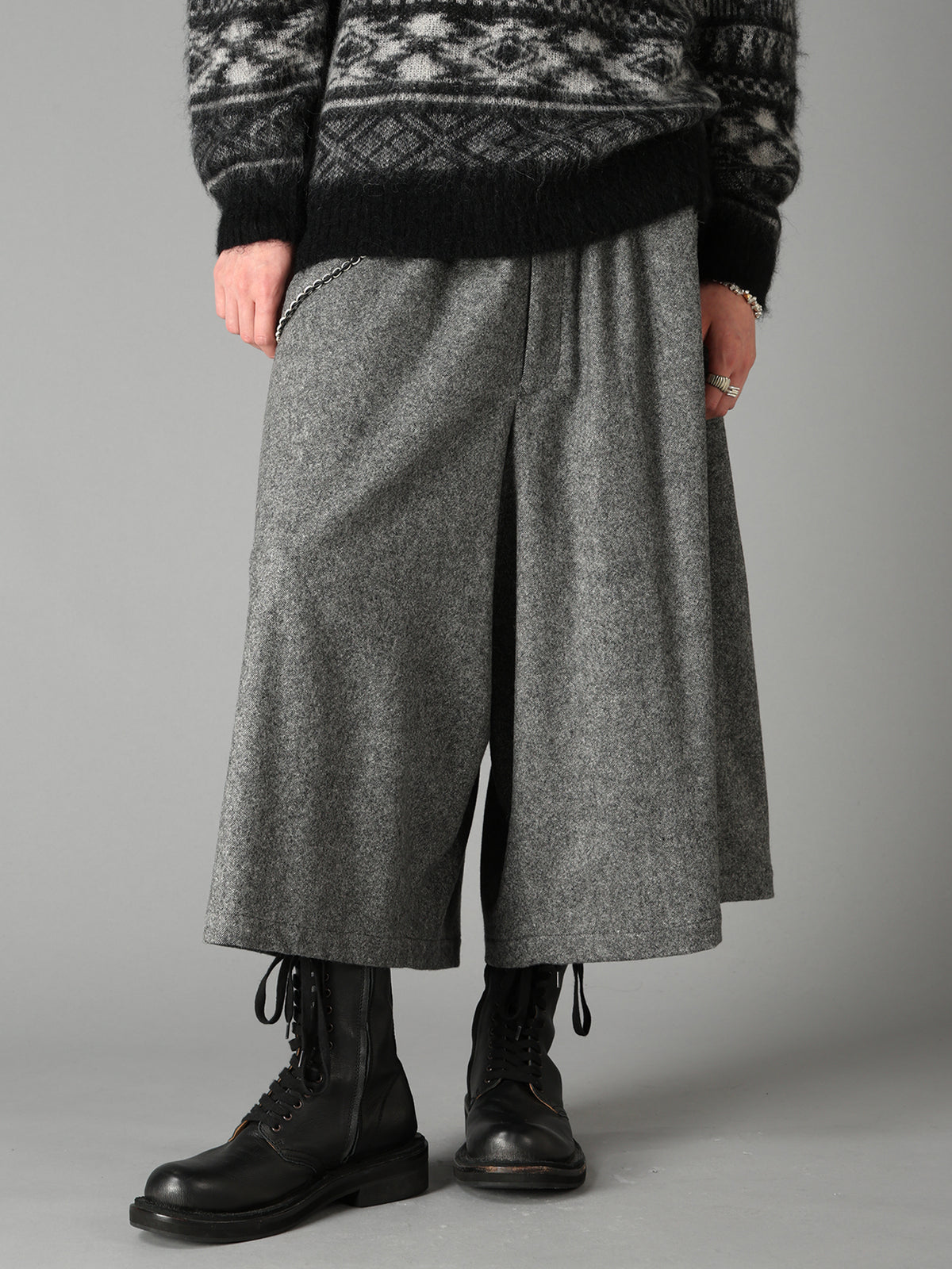 ECO WOOL EMBROIDERIED PATCH CULOTTE PANTS