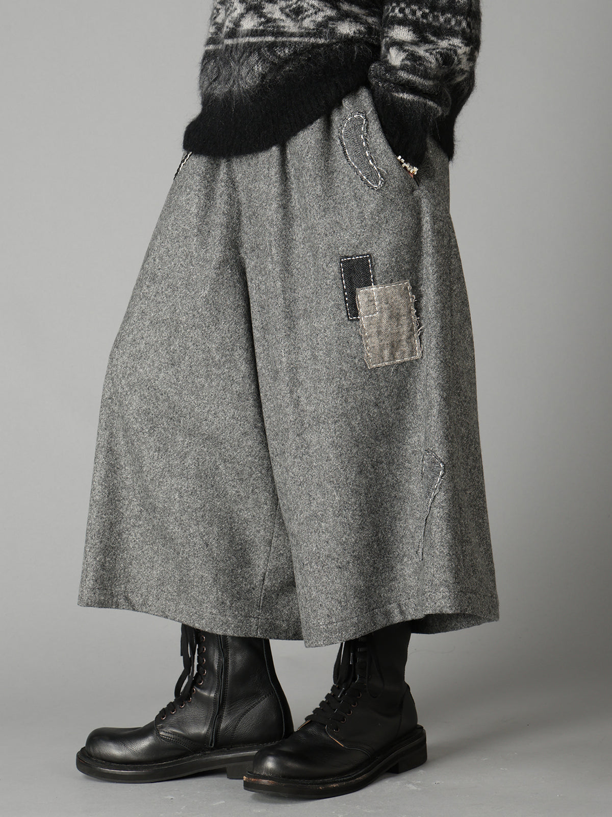 ECO WOOL EMBROIDERIED PATCH CULOTTE PANTS
