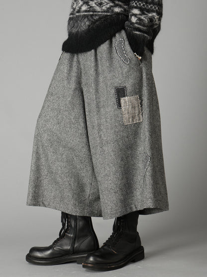 ECO WOOL EMBROIDERIED PATCH CULOTTE PANTS