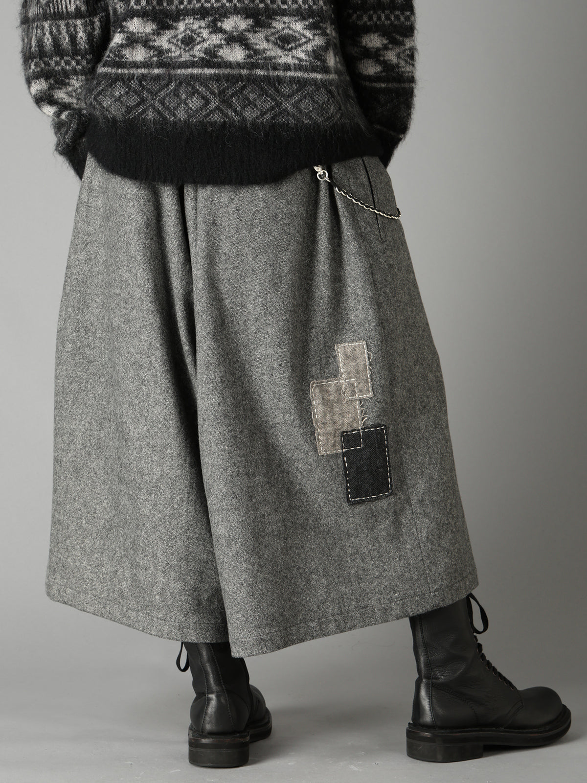 ECO WOOL EMBROIDERIED PATCH CULOTTE PANTS