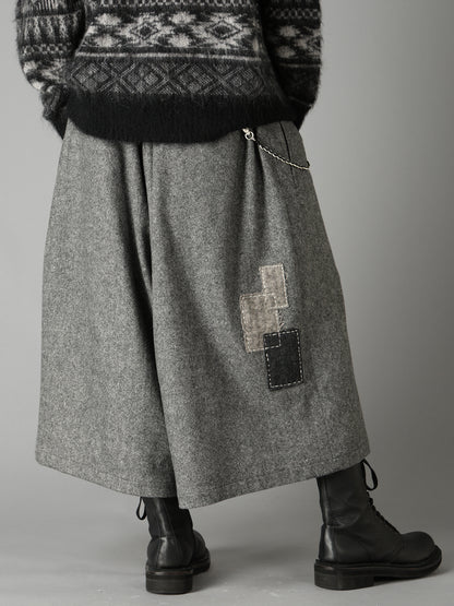 ECO WOOL EMBROIDERIED PATCH CULOTTE PANTS
