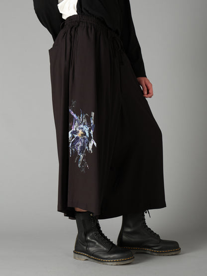 PATCHWORK FLOWER PRINT RAYON CULOTTE PANTS
