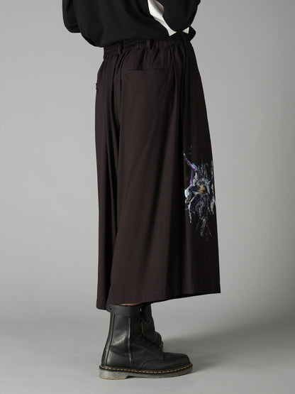 PATCHWORK FLOWER PRINT RAYON CULOTTE PANTS