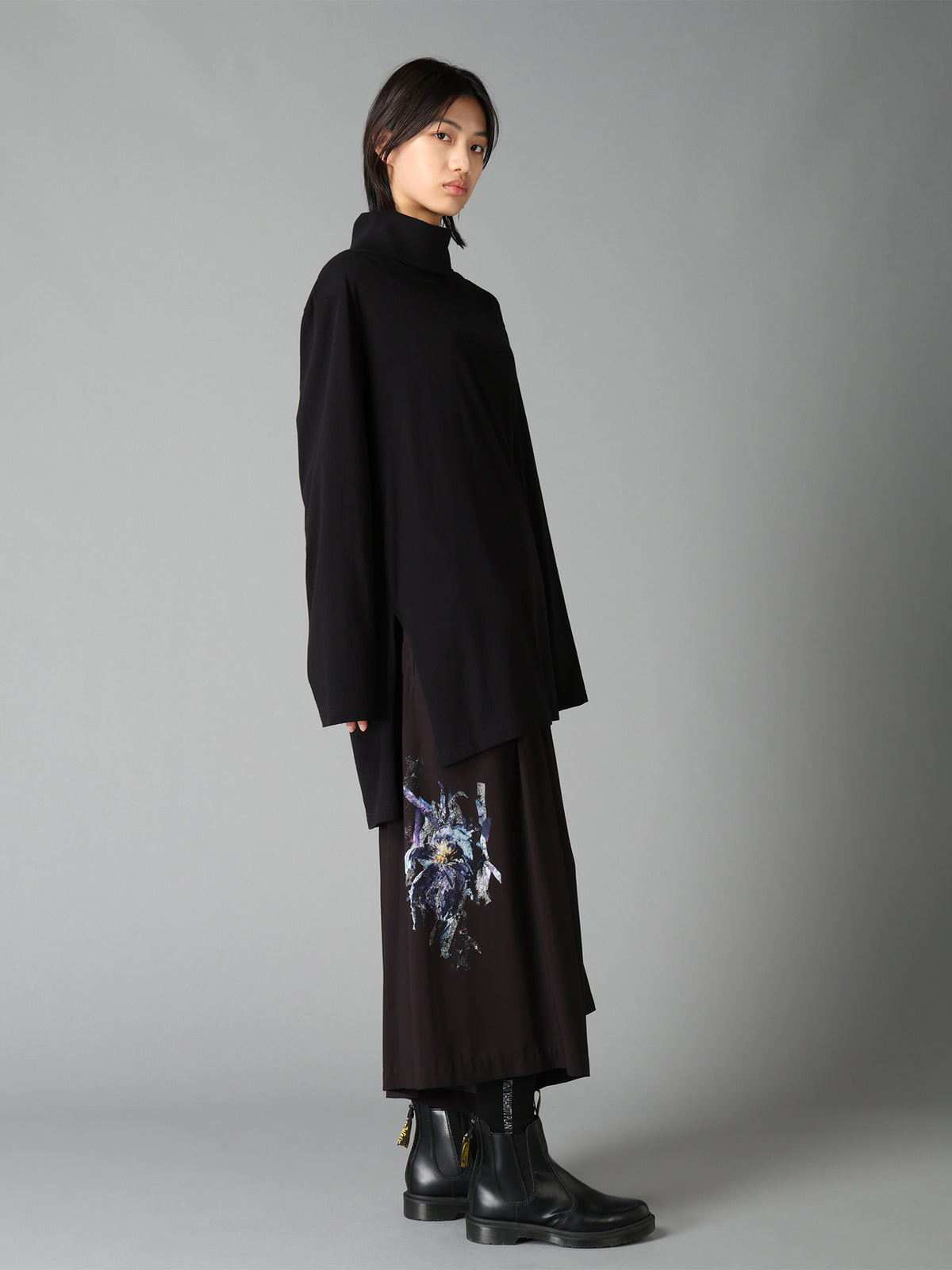 PATCHWORK FLOWER PRINT RAYON CULOTTE PANTS