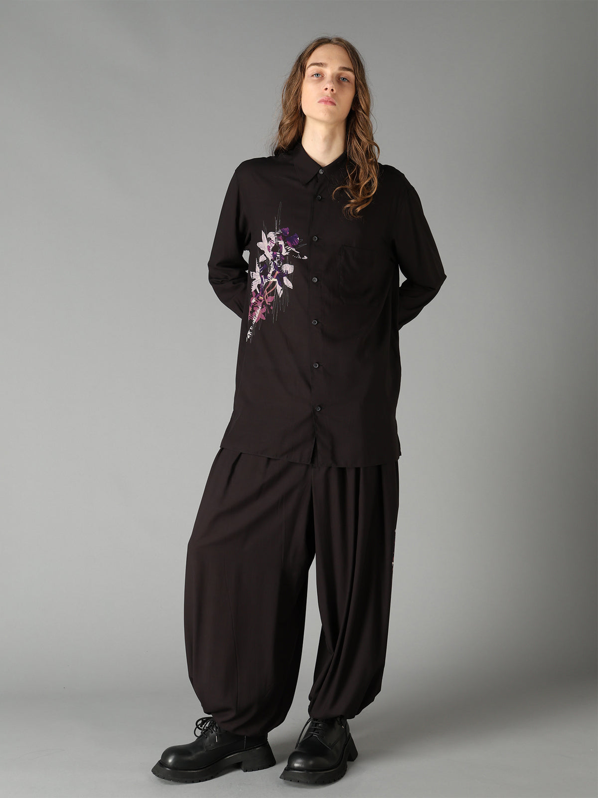SKETCH PANSY PRINT RAYON BALLOON PANTS