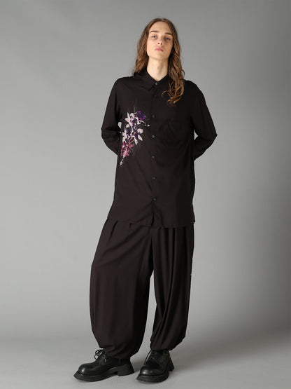 SKETCH PANSY PRINT RAYON BALLOON PANTS