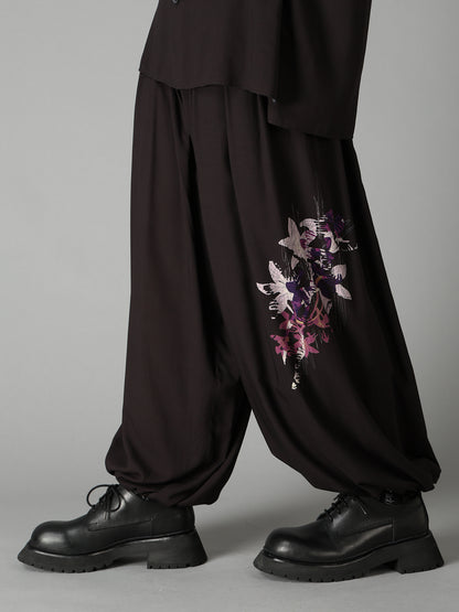 SKETCH PANSY PRINT RAYON BALLOON PANTS