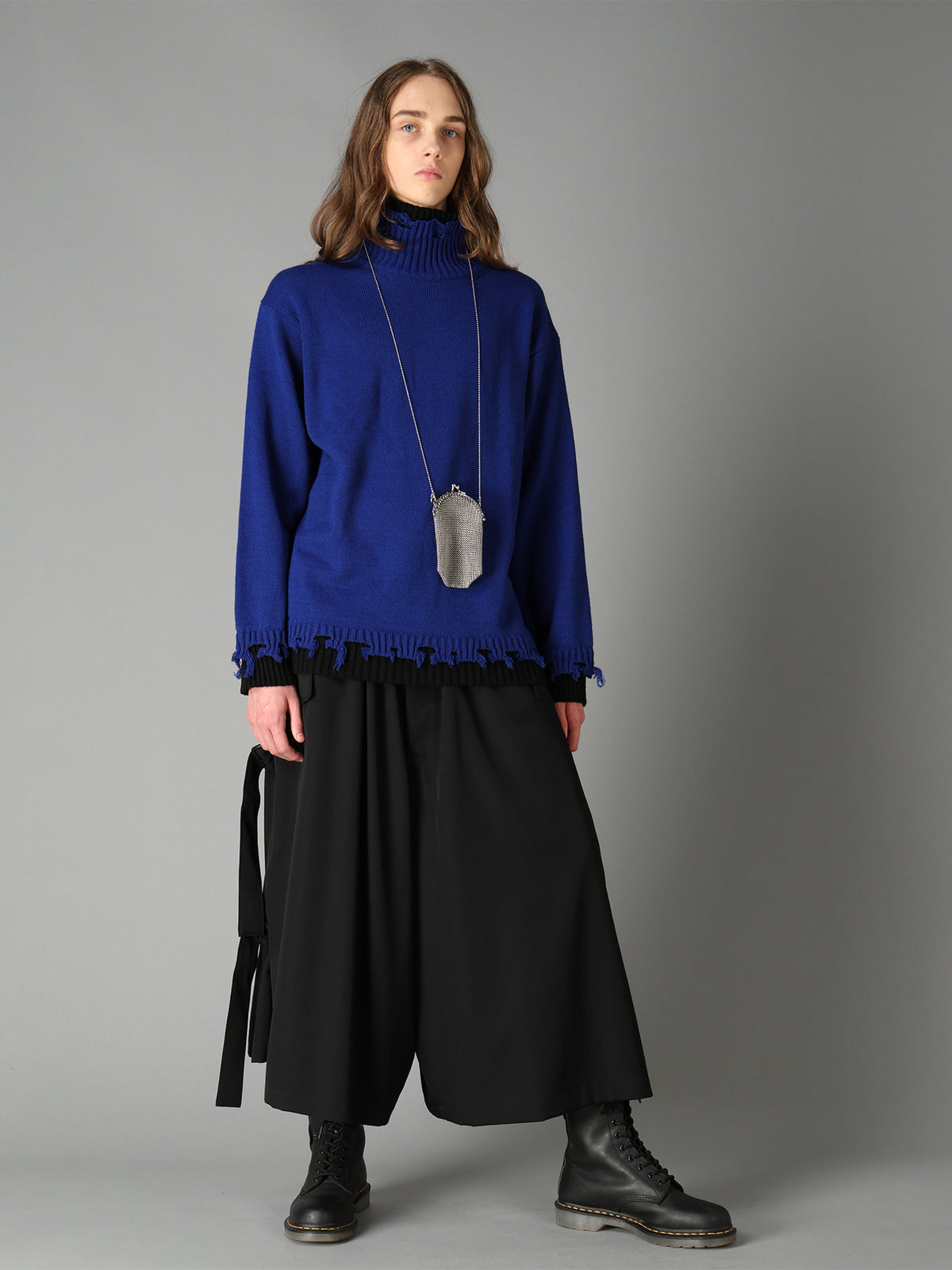 WOOL GABARDINE SIDE BELT PANTS