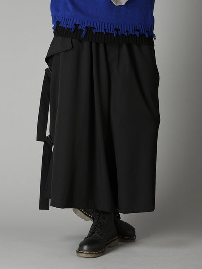 WOOL GABARDINE SIDE BELT PANTS