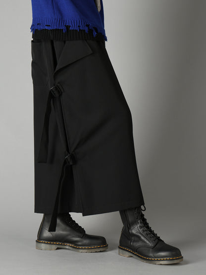 WOOL GABARDINE SIDE BELT PANTS