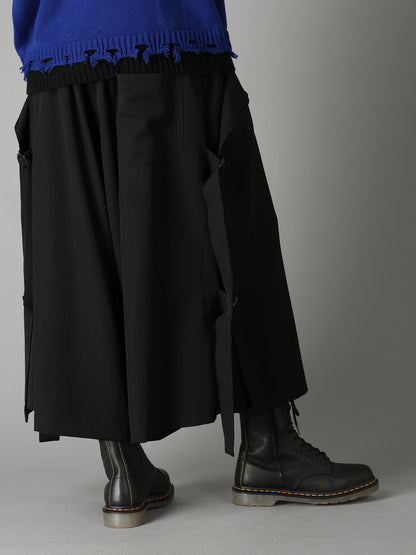 WOOL GABARDINE SIDE BELT PANTS