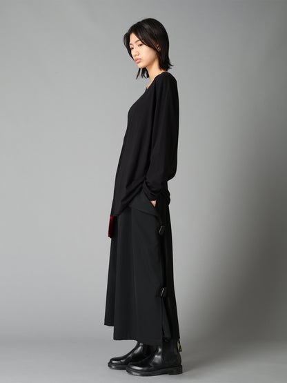 WOOL GABARDINE SIDE BELT PANTS
