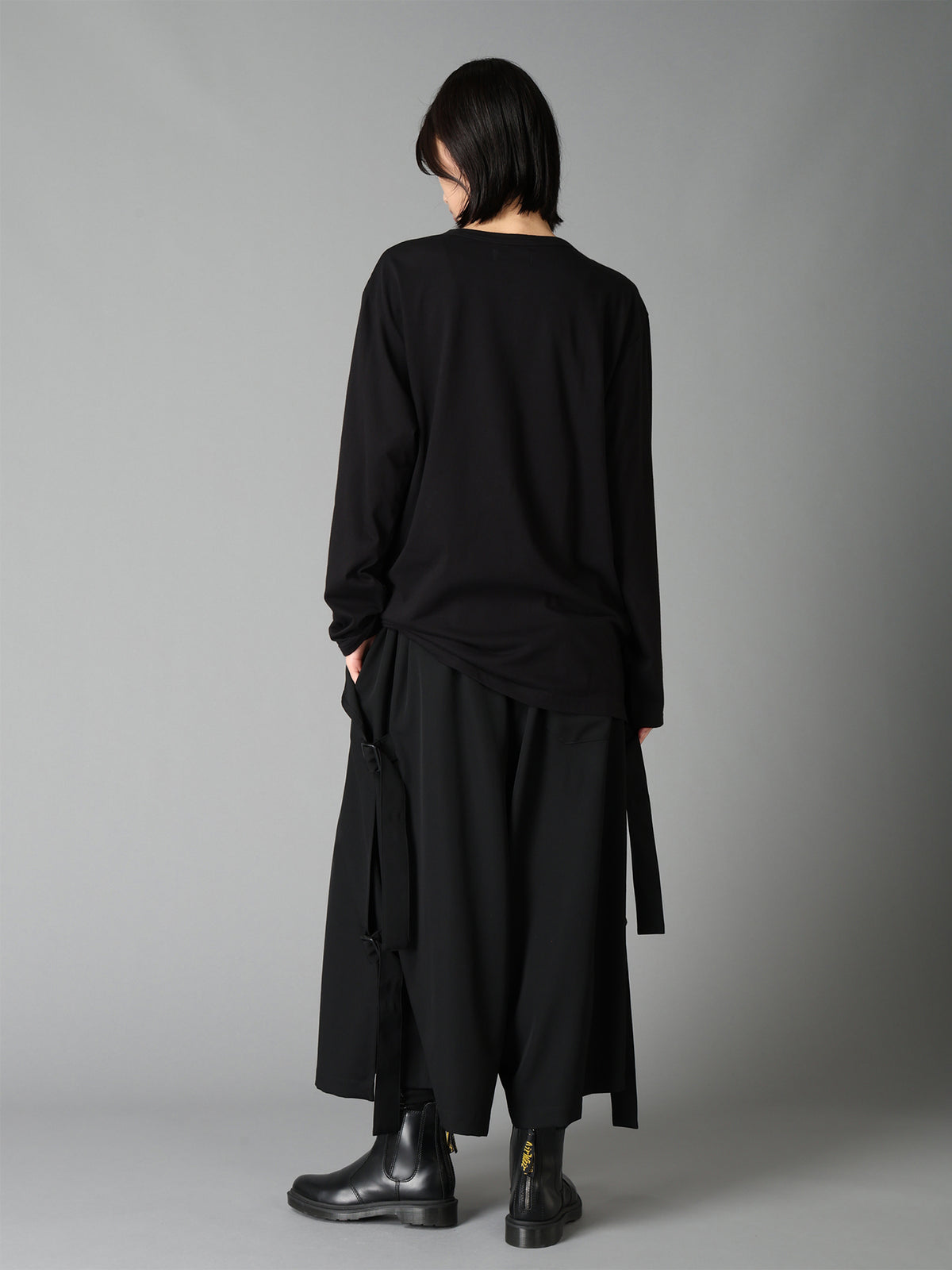 WOOL GABARDINE SIDE BELT PANTS