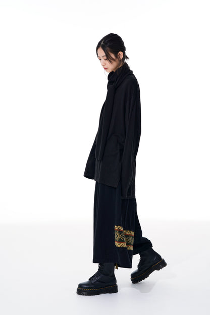 FLANNEL+ECUADORIAN WOVEN BRAID SWITCH FLAME CULOTTE PANTS