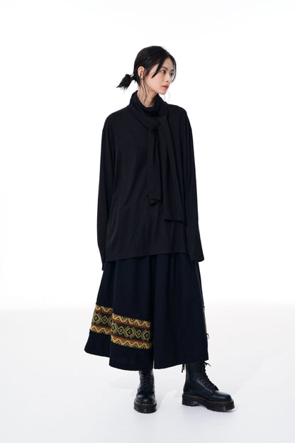 FLANNEL+ECUADORIAN WOVEN BRAID SWITCH FLAME CULOTTE PANTS