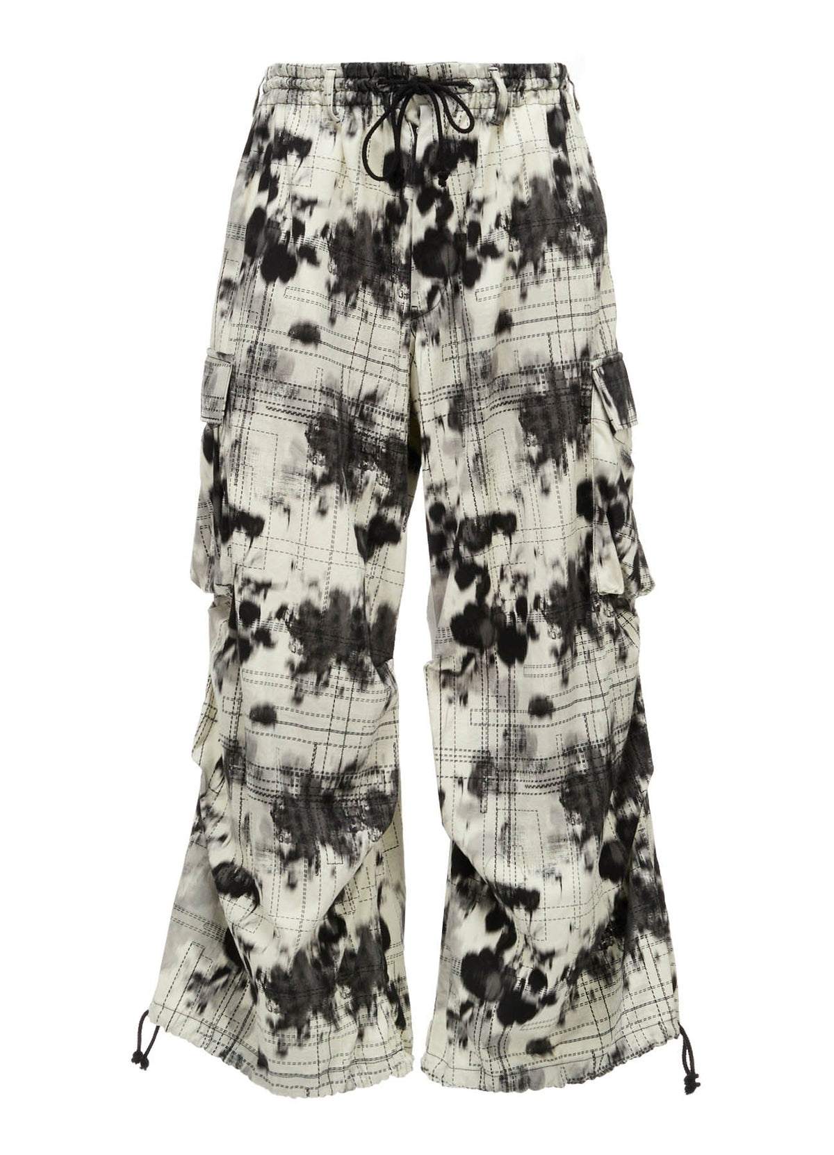 INK-WASH PRINTED TECHNO PANTS WITH DECORATIVE STITCH DETAILING