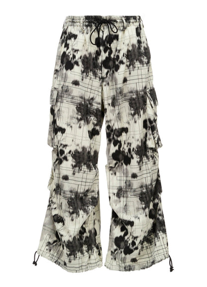 INK-WASH PRINTED TECHNO PANTS WITH DECORATIVE STITCH DETAILING