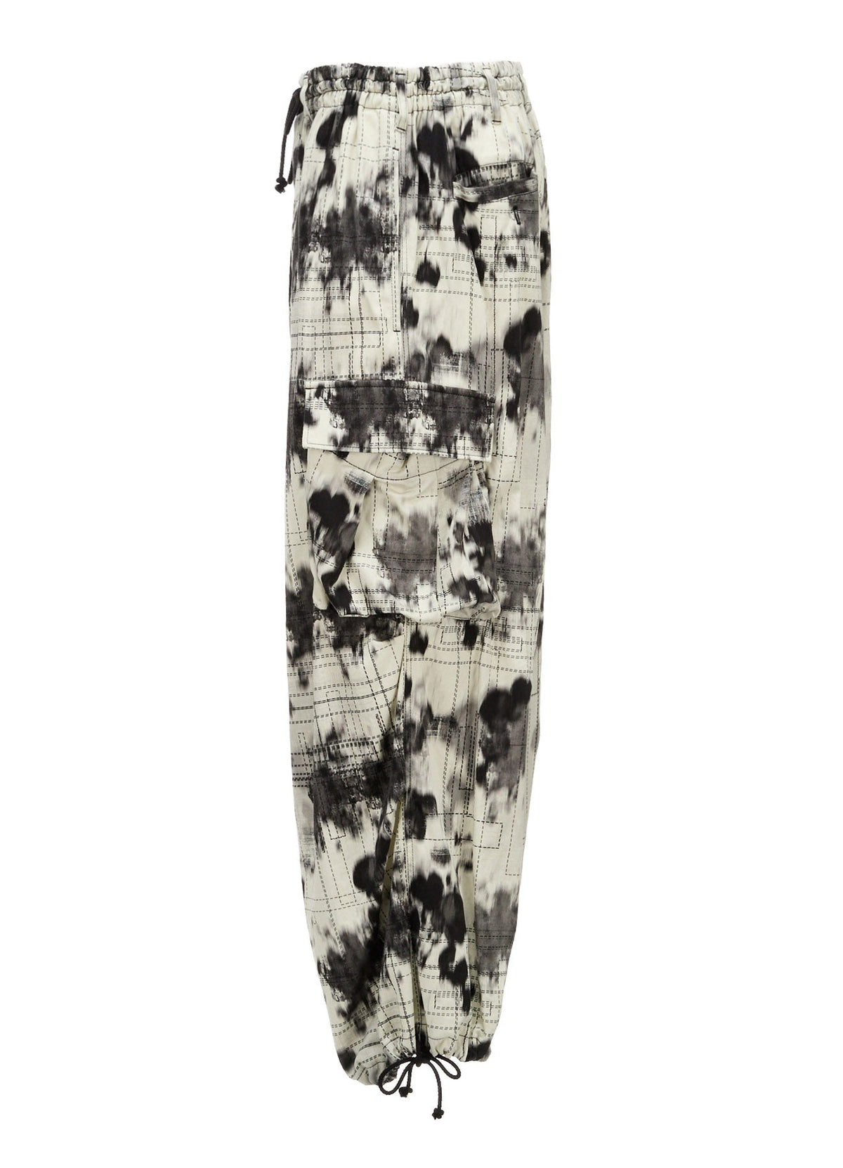 INK-WASH PRINTED TECHNO PANTS WITH DECORATIVE STITCH DETAILING