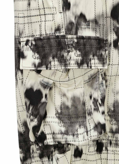 INK-WASH PRINTED TECHNO PANTS WITH DECORATIVE STITCH DETAILING
