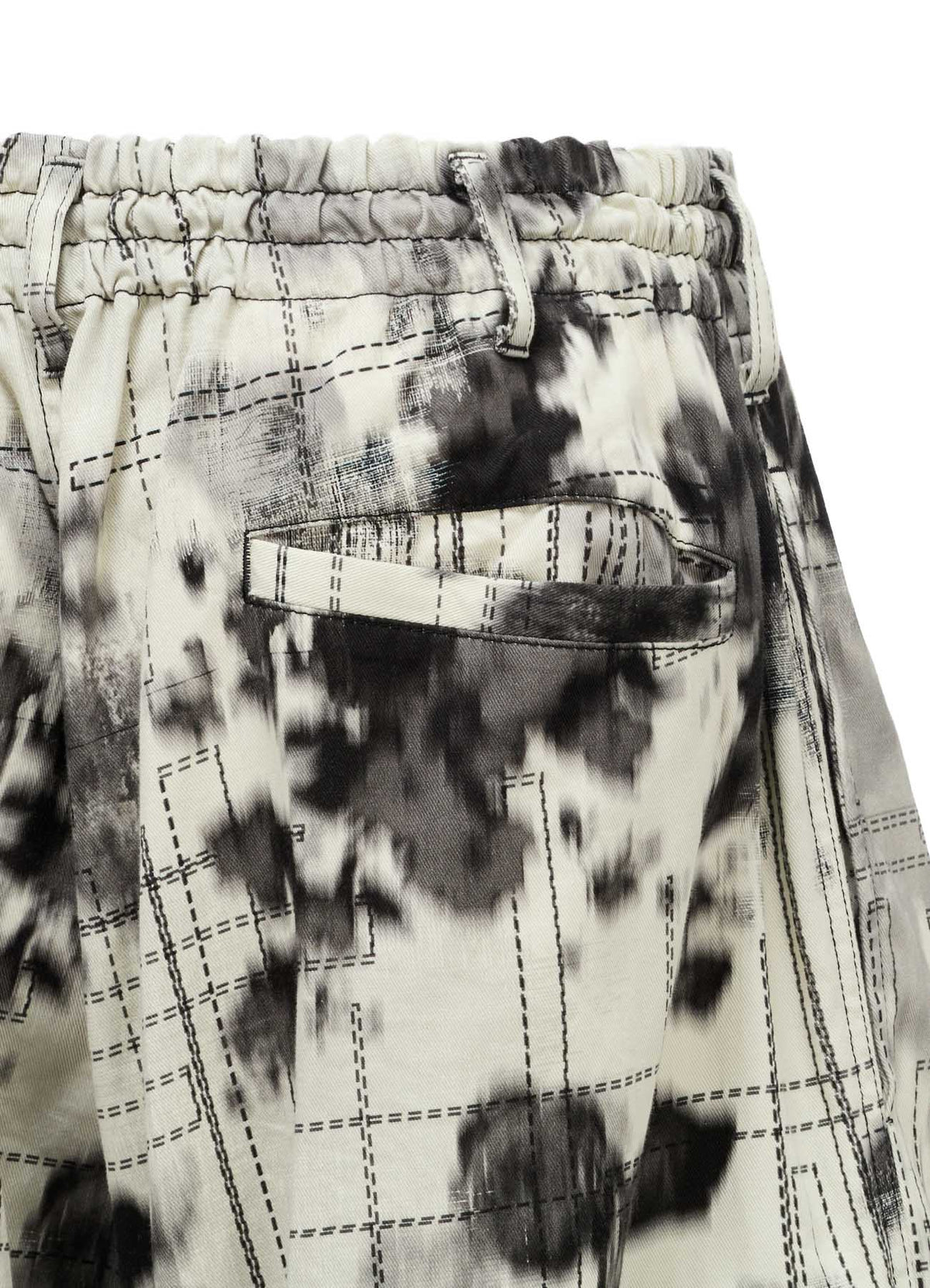INK-WASH PRINTED TECHNO PANTS WITH DECORATIVE STITCH DETAILING