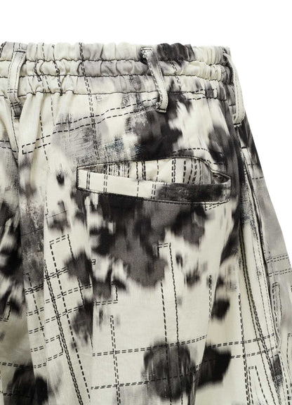 INK-WASH PRINTED TECHNO PANTS WITH DECORATIVE STITCH DETAILING