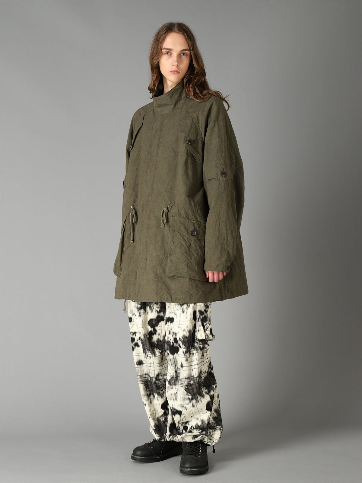 INK-WASH PRINTED TECHNO PANTS WITH DECORATIVE STITCH DETAILING