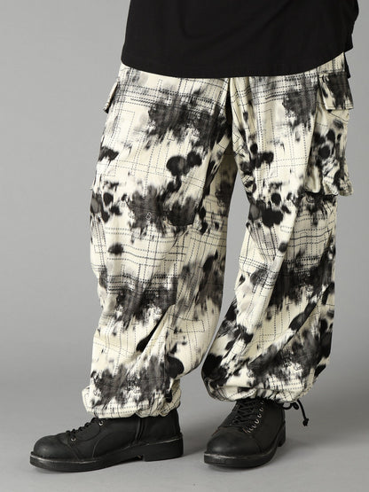INK-WASH PRINTED TECHNO PANTS WITH DECORATIVE STITCH DETAILING