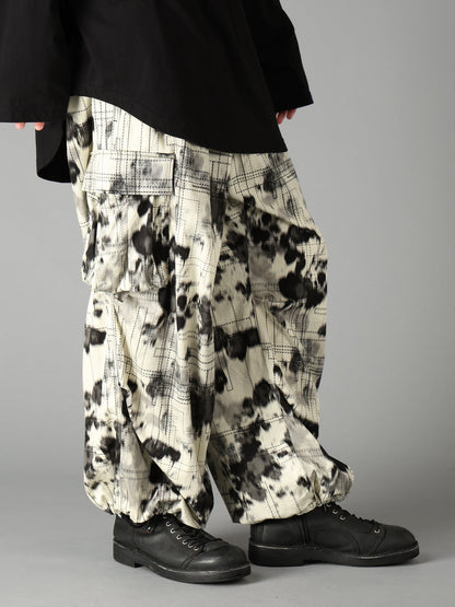 INK-WASH PRINTED TECHNO PANTS WITH DECORATIVE STITCH DETAILING