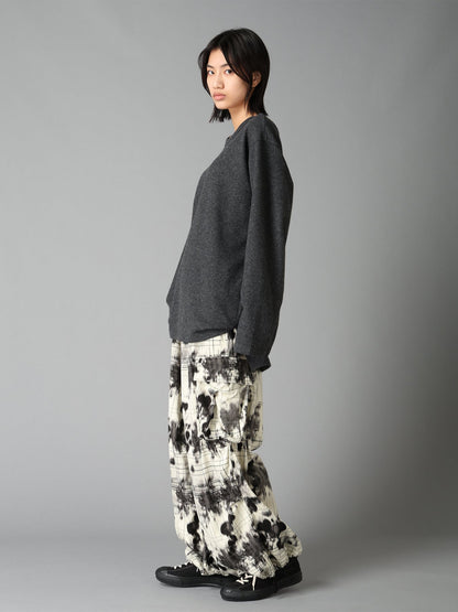 INK-WASH PRINTED TECHNO PANTS WITH DECORATIVE STITCH DETAILING