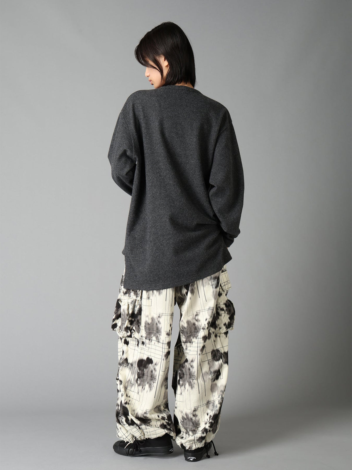 INK-WASH PRINTED TECHNO PANTS WITH DECORATIVE STITCH DETAILING