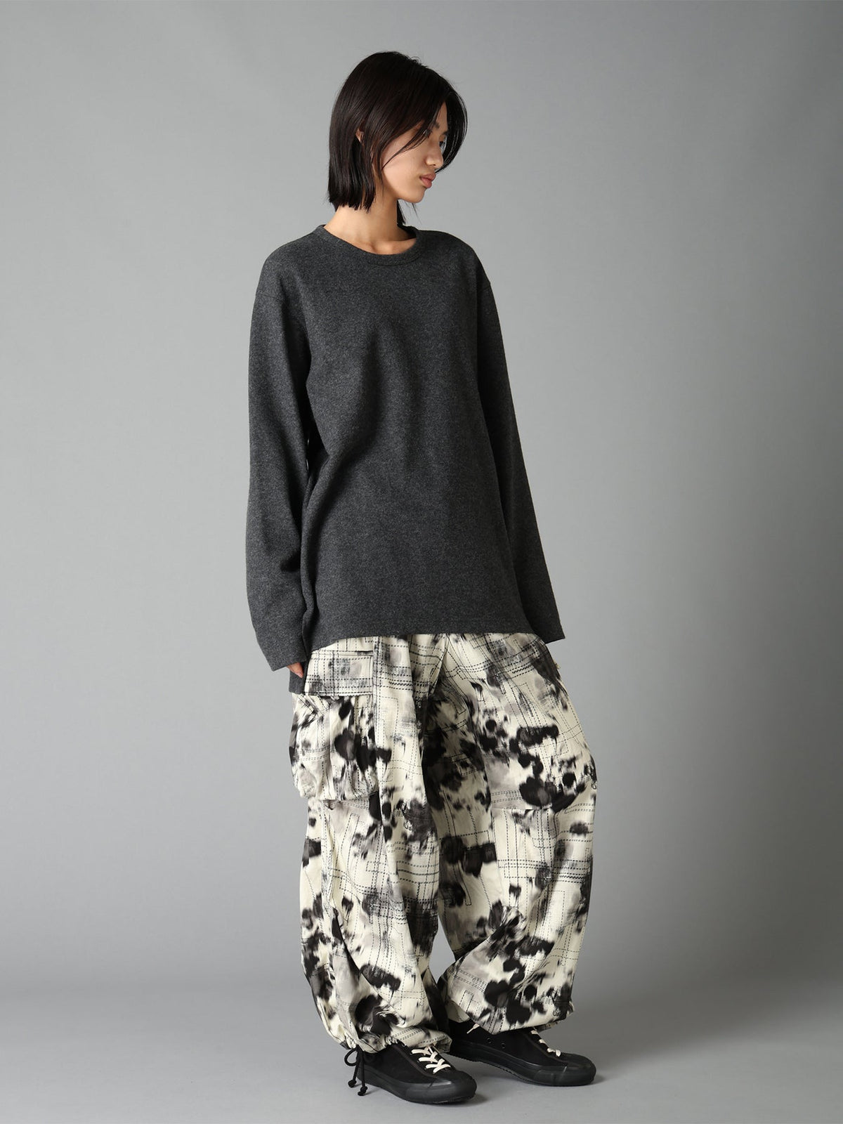 INK-WASH PRINTED TECHNO PANTS WITH DECORATIVE STITCH DETAILING