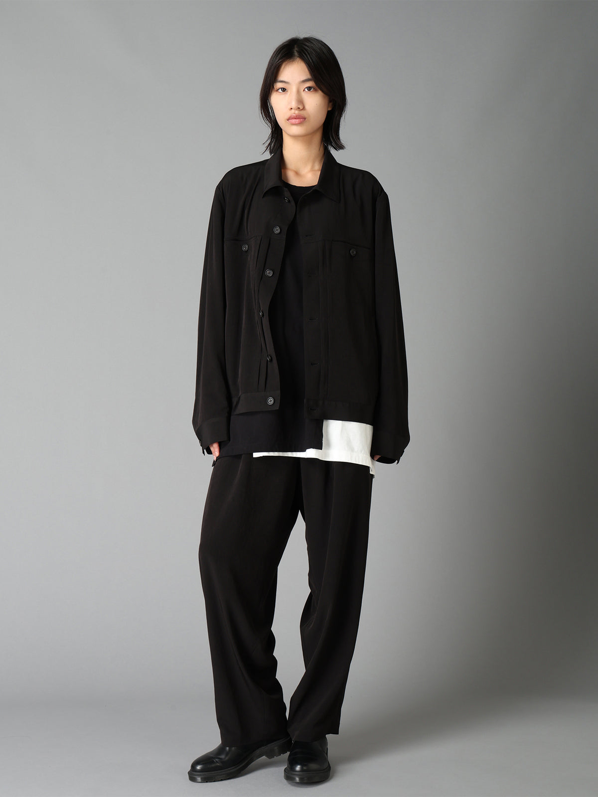 CREPE DE CHINE HIGH-BACK SUSPENDER PANTS