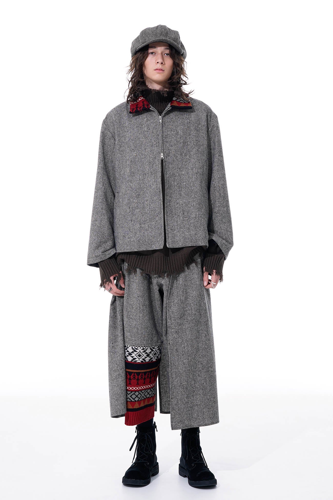 ETERMINE NEP TWEED + NORDIC PATTERN KNIT WRAP PANTS