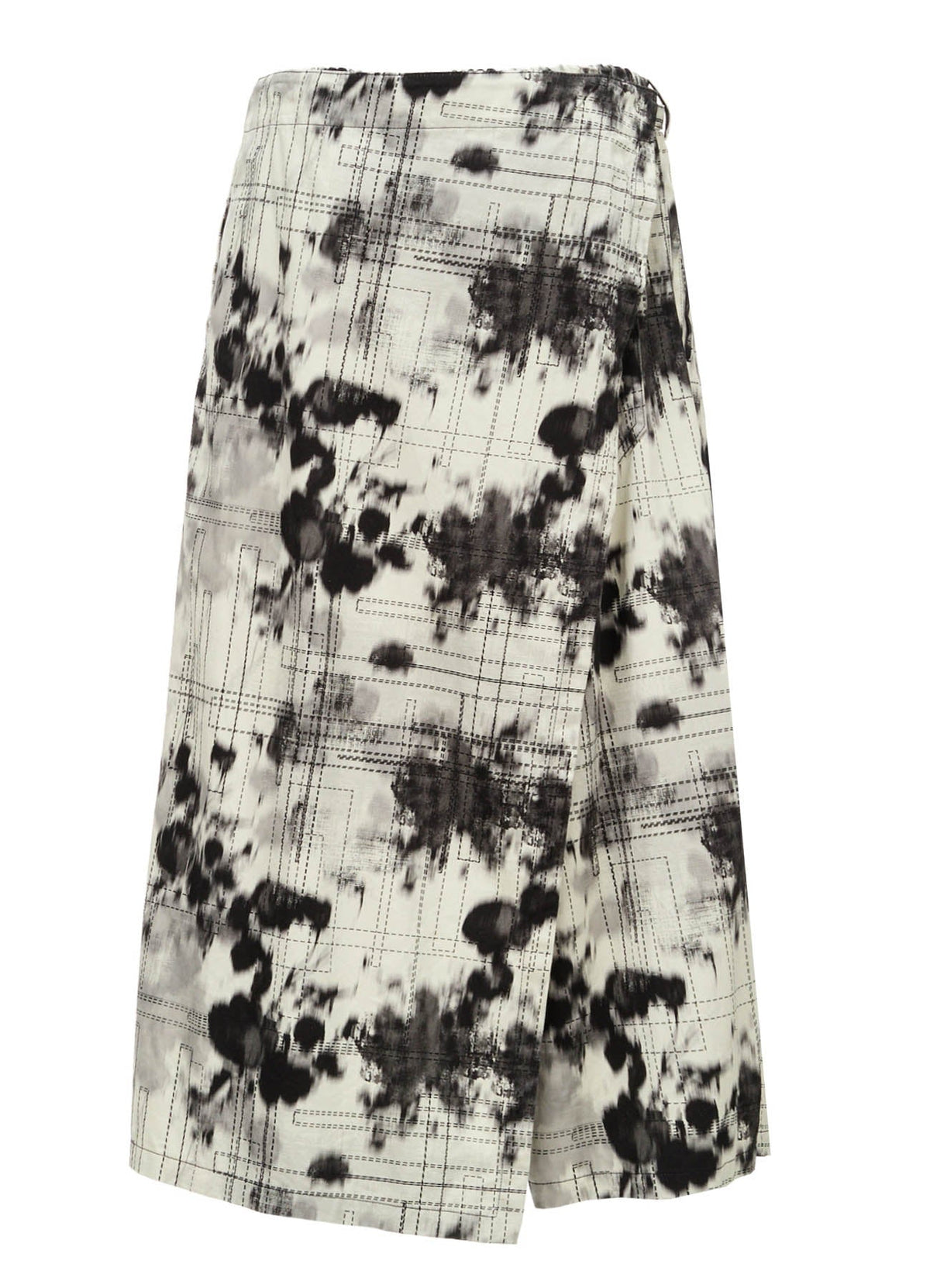 INK-WASH PRINTED BACK ERAP PANTS WITH DECORATIVE STITCH DETAILING