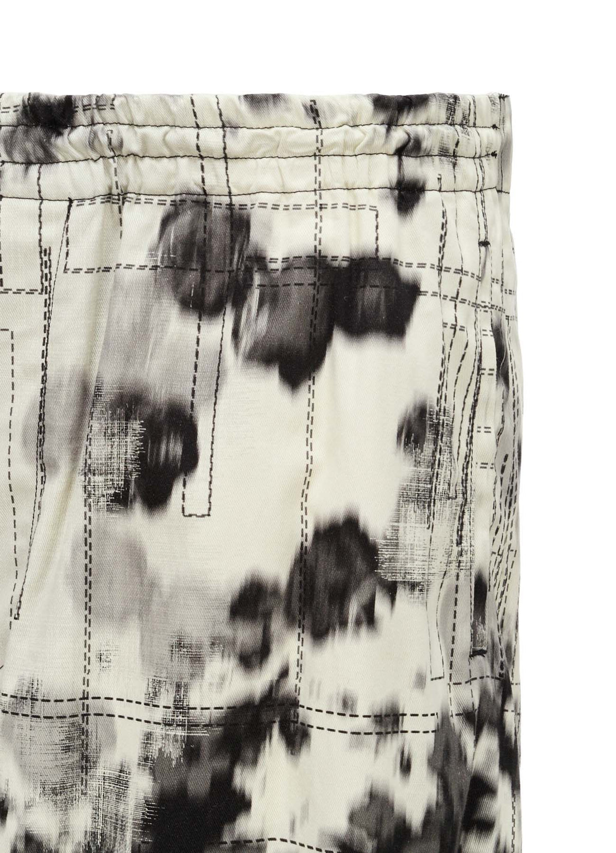 INK-WASH PRINTED BACK ERAP PANTS WITH DECORATIVE STITCH DETAILING