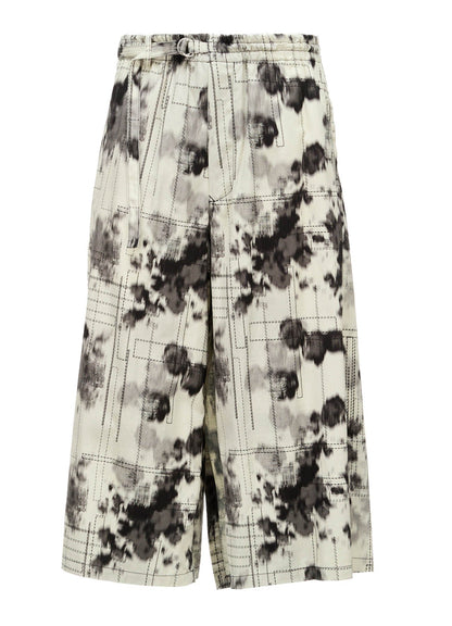 INK-WASH PRINTED BACK ERAP PANTS WITH DECORATIVE STITCH DETAILING
