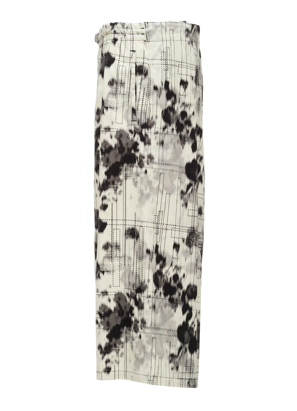 INK-WASH PRINTED BACK ERAP PANTS WITH DECORATIVE STITCH DETAILING